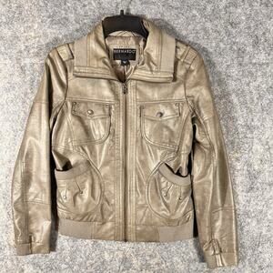 BERNARDO‎ Faux Leather Distressed Bomber Jacket Size Small Gray Color
